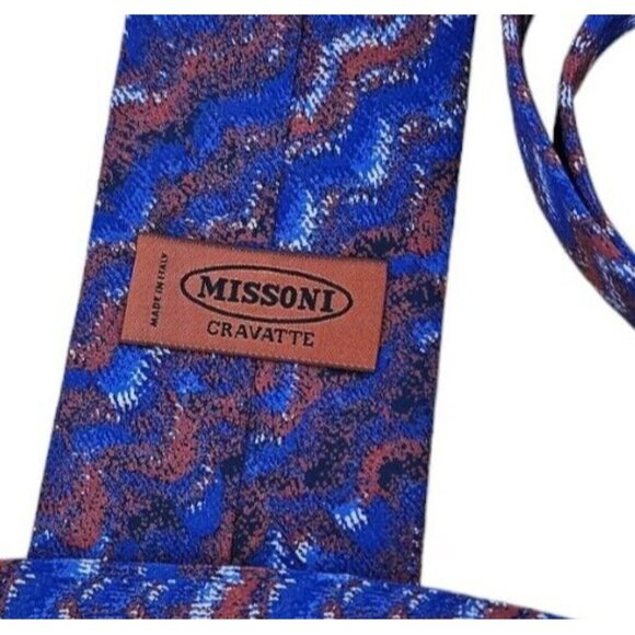 MISSONI Men's 100% Silk Necktie LUXURY Tie Blue Wave W:3.6" EUC - Picture 2 of 4